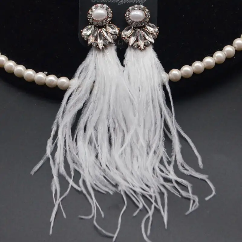 

Elegant Fluffy Long Feather Earrings Crystal Dangle Bohemian Earrings Jewelry For Women Girl Gifts