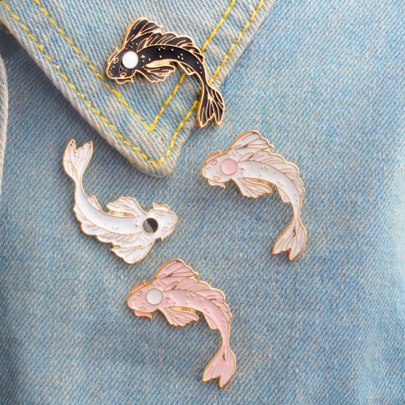 Брошь с эмалью Lucky fish Koi белая розовая черная для джинсов одежда Кепка сумок |