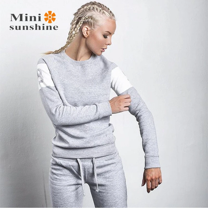 Brand Tracksuit Women Long Sleeve Running Set Tops Full Pants Slim Fit 2pac Letter Printed Pullovers femme Swag Hiphop | Спорт и