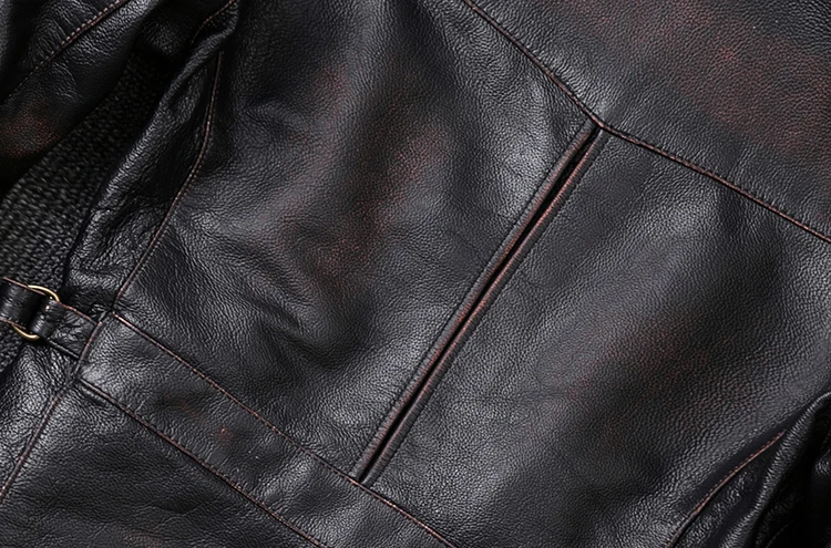 AYUNSUE Vintage Genuine Leather Jacket Men Real Cow Leather Coat Short Biker Motorcycle Leather Jackets KJ2539