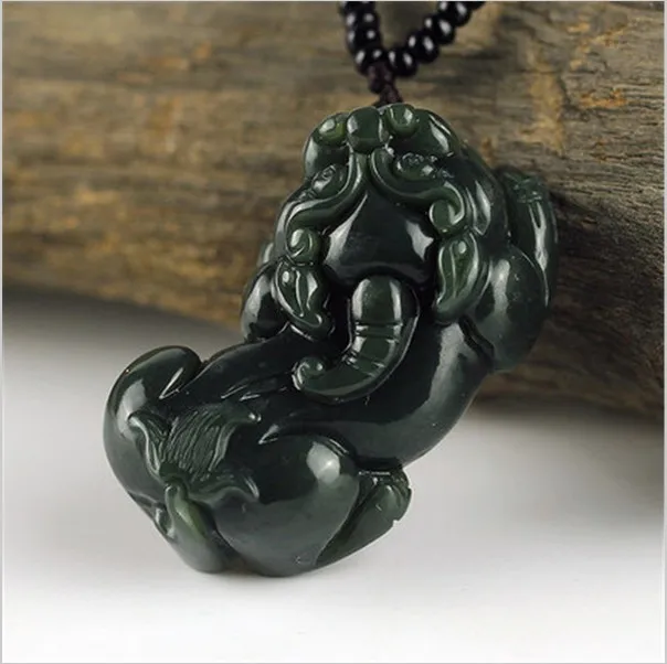 100% натуральный темно-зеленый Хотан нефрит кулон ручной работы Pixiu Круглый