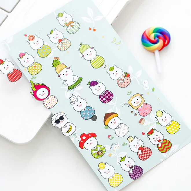 2 листа Мультяшные животные милые забавные наклейки для украшения кошек клейкие