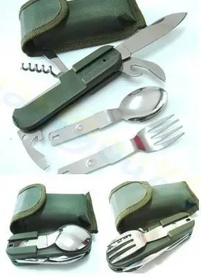 Складные портативные столовые приборы из нержавеющей стали для кемпинга пикника