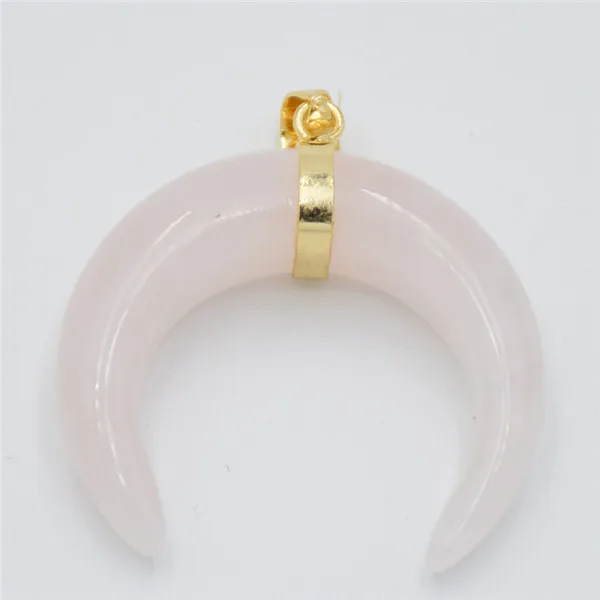 Pink Crystal Мода чакра Бык Рог кулон натуральный Лабрадорит тигровый глаз камень кристалл полумесяц Кулон с полумесяцем подвески для женщин и мужчин ювелирные изделия - Окраска металла: Pink Crystal