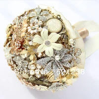 EMS Free ShippingChampagne wedding special holding flowers umbrella jewelery pearl brooch bouquets custom wedding bouquet