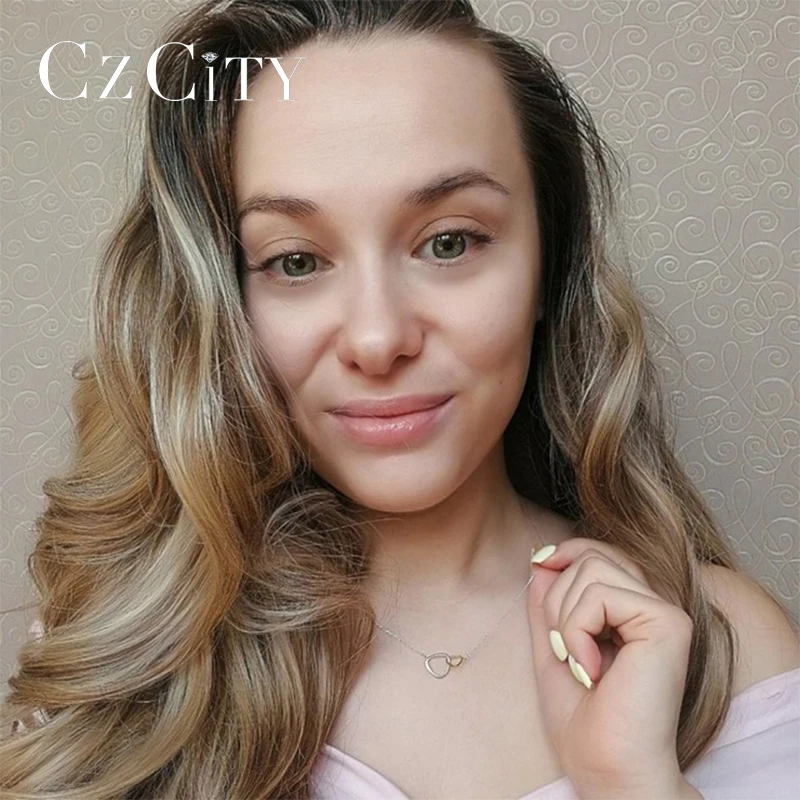 CZCITY чистый 925 стерлингового серебра двойной круг кулон ожерелье для женщин