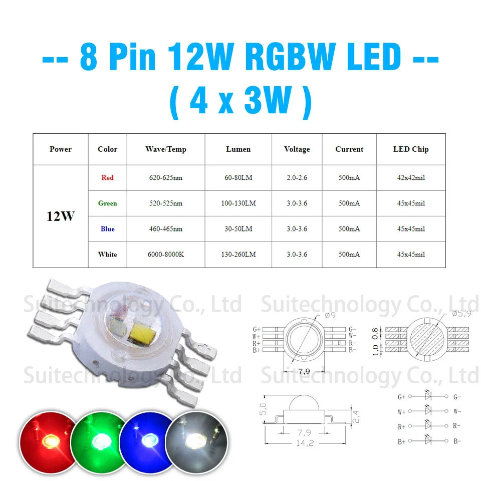8Pin 12W RGBW 3 Вт 4 Вт 5 Вт 6 Вт 15 Вт 18 Вт RGB RGBW RGBWY RGBWYV высокомощный светодиодный 4pin 6pin 8pin 10pin 12pin красочный DIY литьевой светодиодный источник света для сцены - Цвет: 8Pin 12W RGBW
