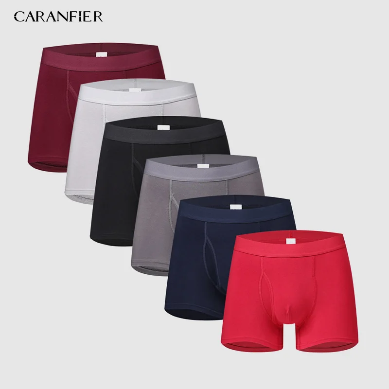 

CARANFIER 6pcs Men Stretch Cotton Long Section Boxer Top Quality Big Size Mens Underwear Breathable Male Brand Boxers M-XXXL