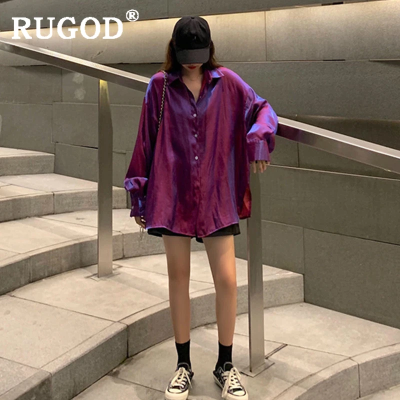 RUGOD винтажные шикарные градиентные женские рубашки, Элегантная блузка с отложным воротником, женские bluzki damskie Koreean топы, roupas feminina