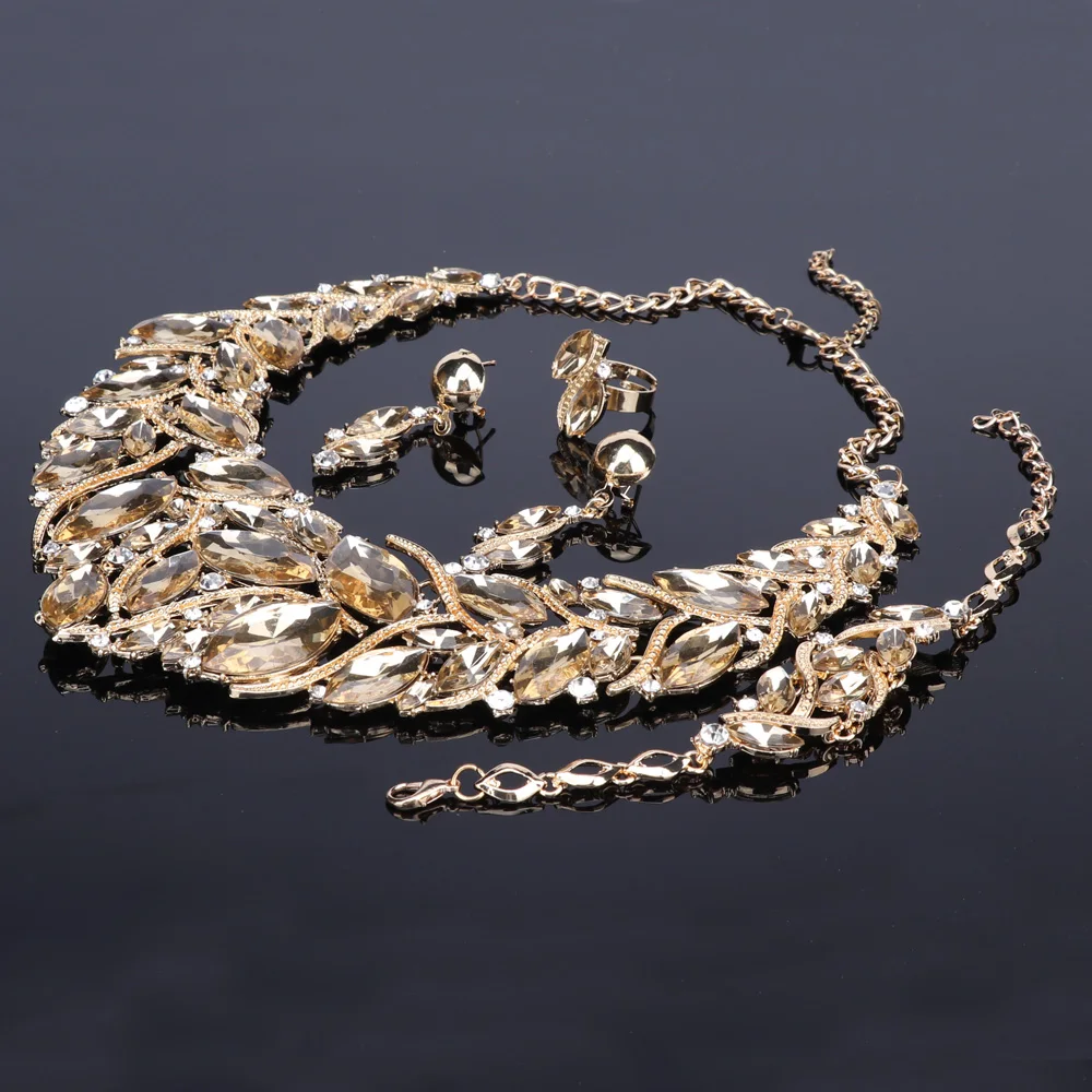 Модные свадебные комплекты ювелирных изделий свадебное ожерелье серьги браслет