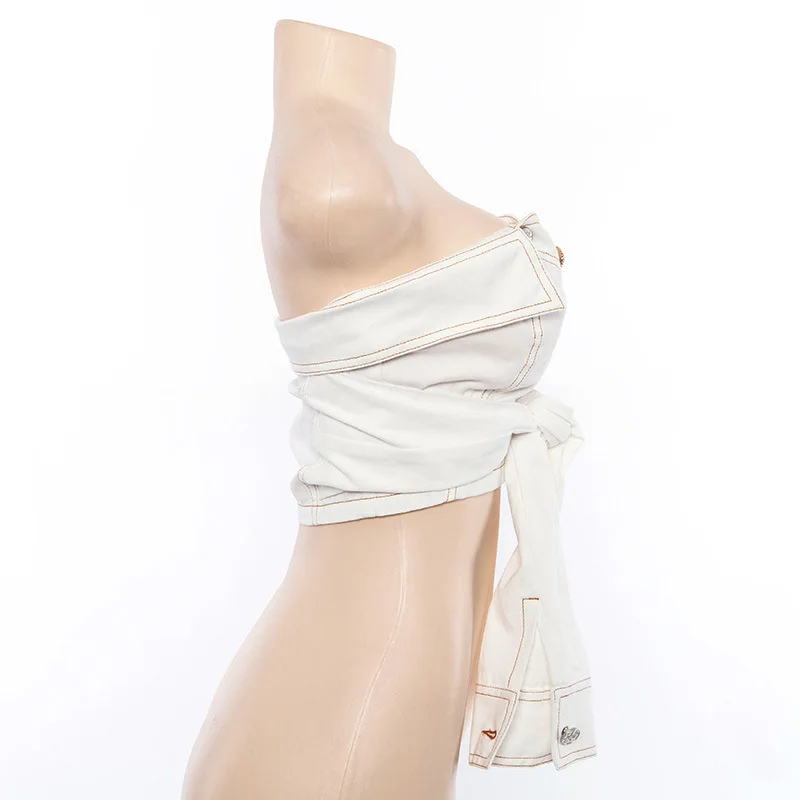 Женские облегающие джинсовые топы без косточек белые трубчатые Топы бретелек