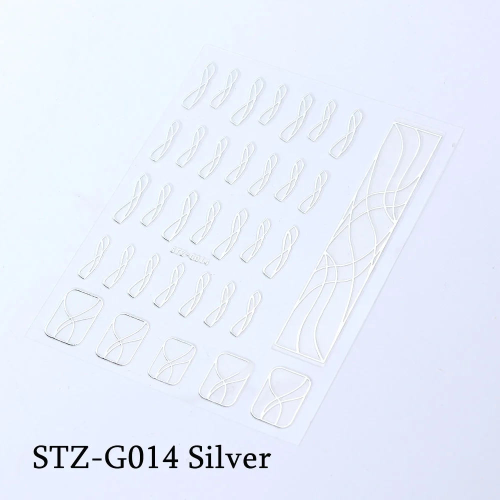 STZ-G014 Silver Золотая проволока, наклейки для ногтей, волнистая линия, слайдеры, серебряная полоскающая лента, Переводные картинки для дизайна ногтей, 3D клей, маникюрные украшения, BESTZG14-20 - Цвет: STZ-G014 Silver