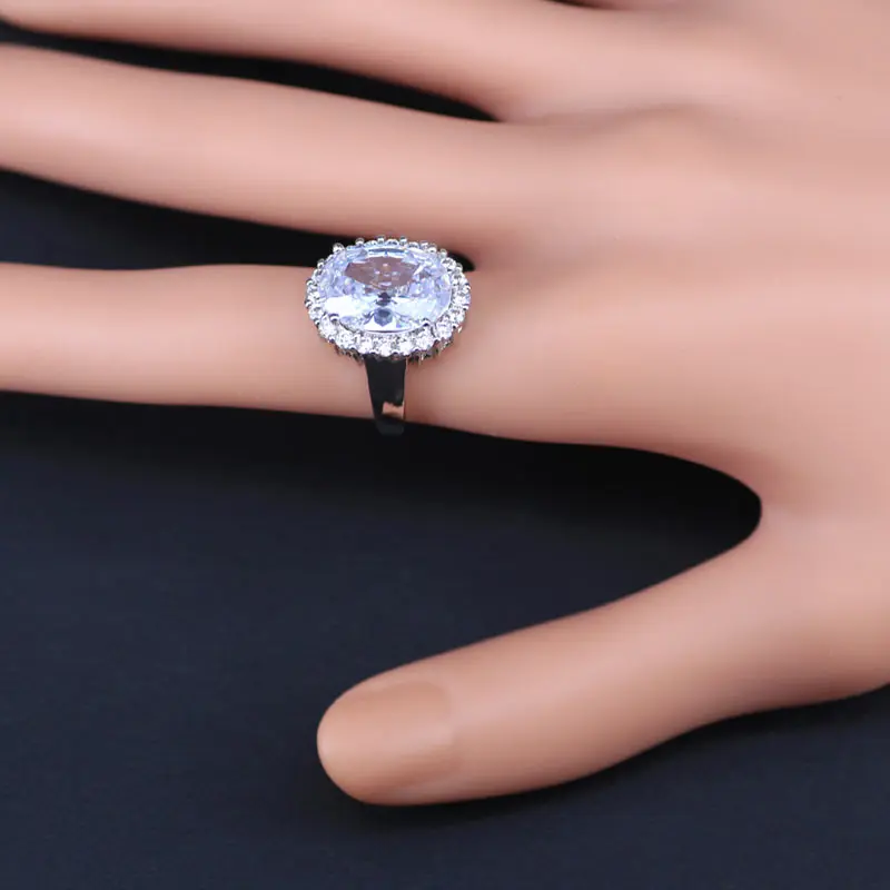 4 Piece 925 Stamp Silver Color Cubic Zirconia Jewelry Sets For Women Big White Crystal Bracelets Pendant Necklace Earrings Ring | Украшения
