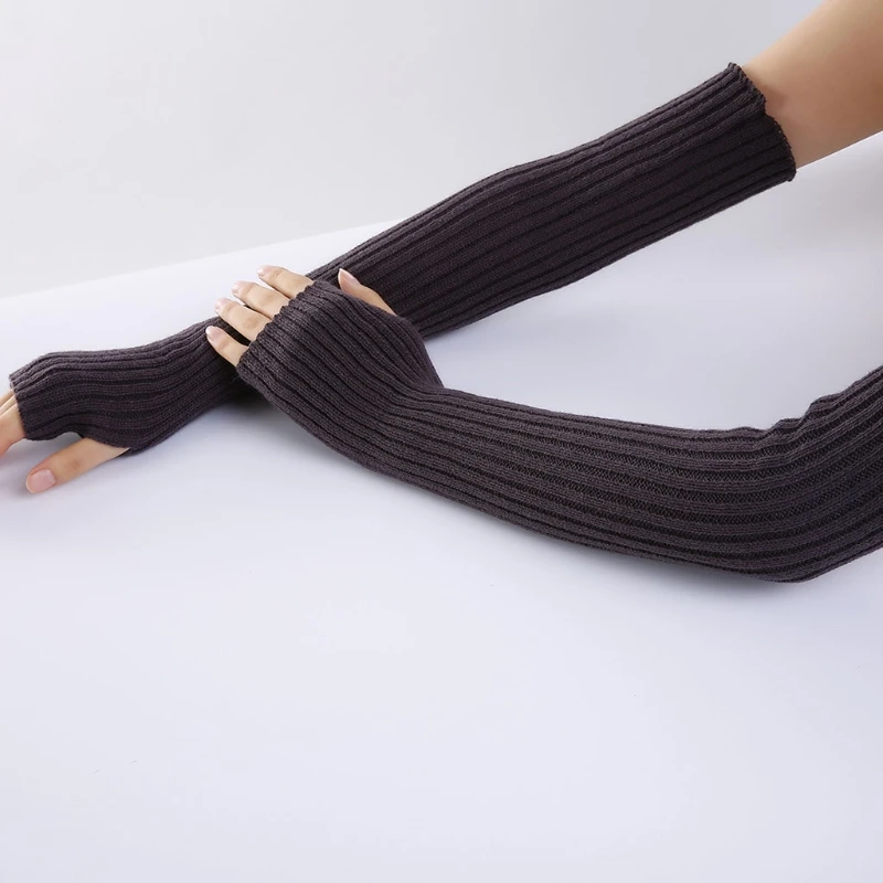 

Fashion Women Winter Warm Arm Warmer Long Fingerless Gloves Soft Knitted Classic Pure Color 11 Colors New Solid Gloves 2020 New
