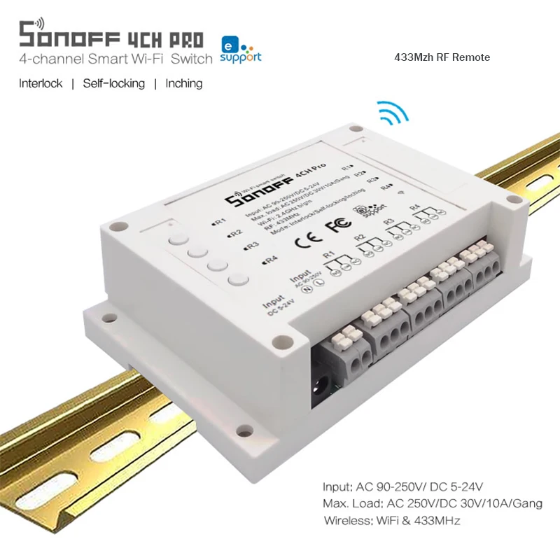 Sonoff 4CH Pro умный дом 433 МГц RF Wi Fi переключатель света 4 банды 3 рабочих режима Inching