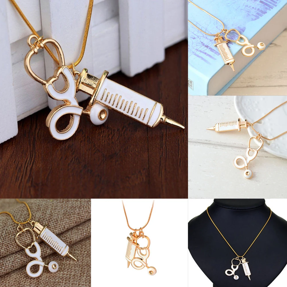 Модный сплав медицинский стетоскоп в форме шприца дизайнерский Шарм ожерелье