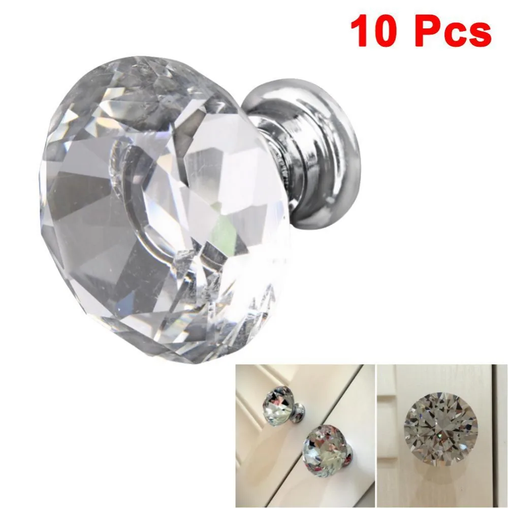 10 шт 30 мм прозрачные хрустальные стеклянные алмазные дверные ручки для кухонного