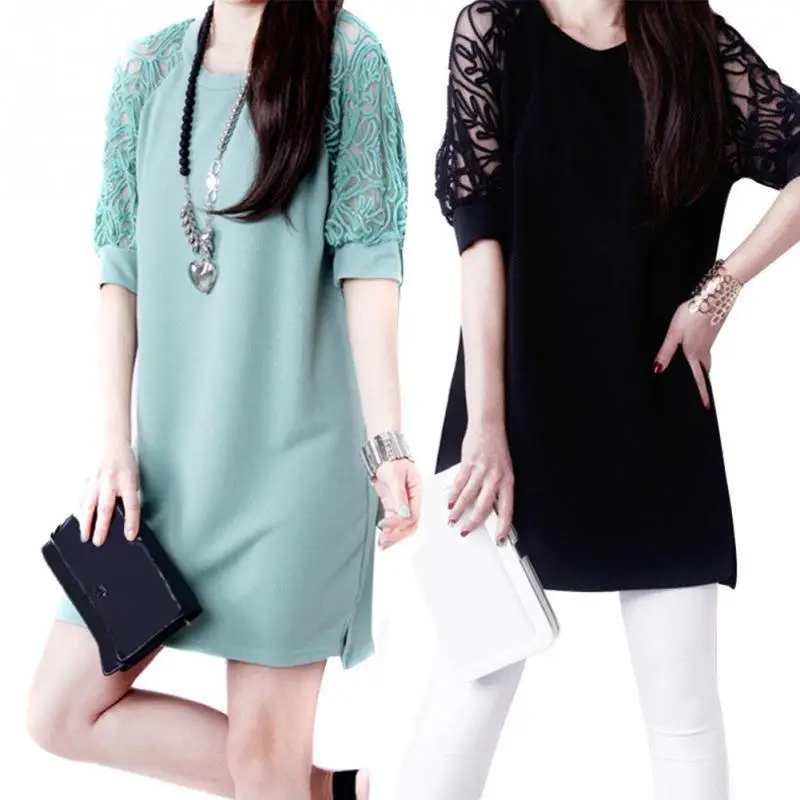 Для женщин летнее платье с кружевами для девочек модные середине рукава