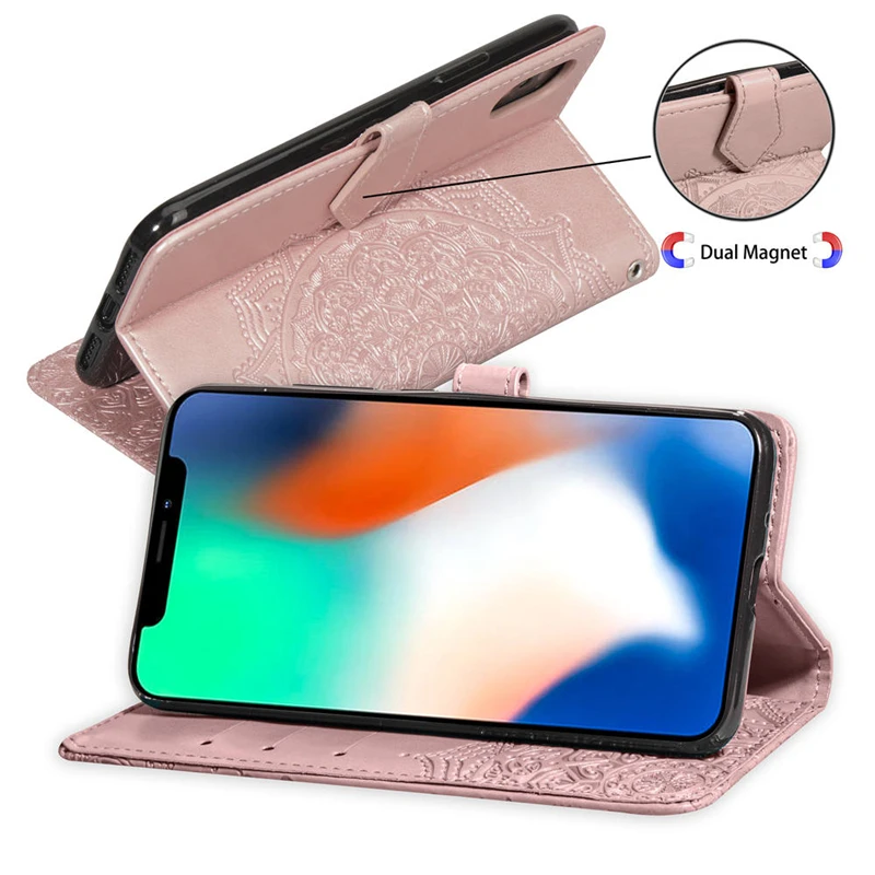 Кожаный чехол книжка с 3D рисунком цветов для iPhone 11 Pro XS Max XR X бумажник 6S Plus 7 8 5s SE