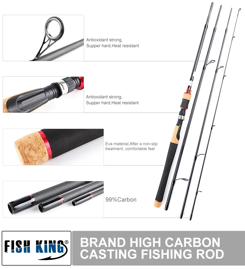 FISH KING 4 секции MH 5-20 г углеродная Удочка спиннинг Сверхлегкий 2,4 м 6-17LB литье приманки рыболовные дорожные удочки