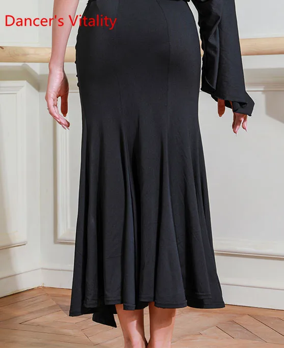Only Black Skirt Женская, взрослая, современная, для латинских танцев, сексуальная, раздельная юбка, ча-сальса, фокстрот, Quickstep, танцевальная одежда, одежда для соревнований, тренировочная одежда - Цвет: Only Black Skirt
