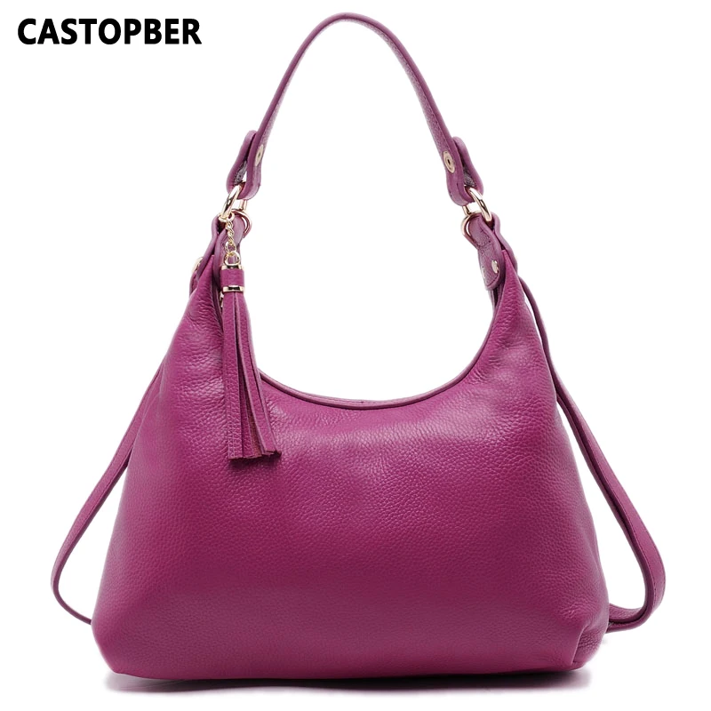 Первый слой из воловьей кожи женская сумка натуральной через плечо с кисточками |