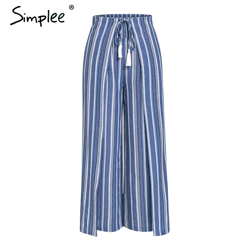 Женские полосатые длинные штаны Simlee повседневные капри с высокой талией в стиле