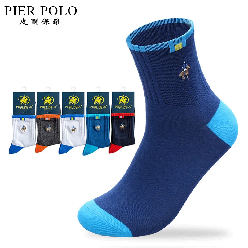 

5 Pairs PIERPOLO Men Socks Calcetines Hombre Embroidery Winter Man Socks Cotton High Quality Hipster Mens Fashion Dress Socks