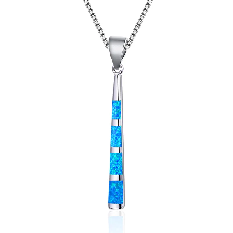 Blue Opal Luxury Female Long Geometric Pendants Necklaces Boho Silver Blue Green Fire Opal Necklace Vintage Wedding Necklaces For Women - Окраска металла: Blue Opal