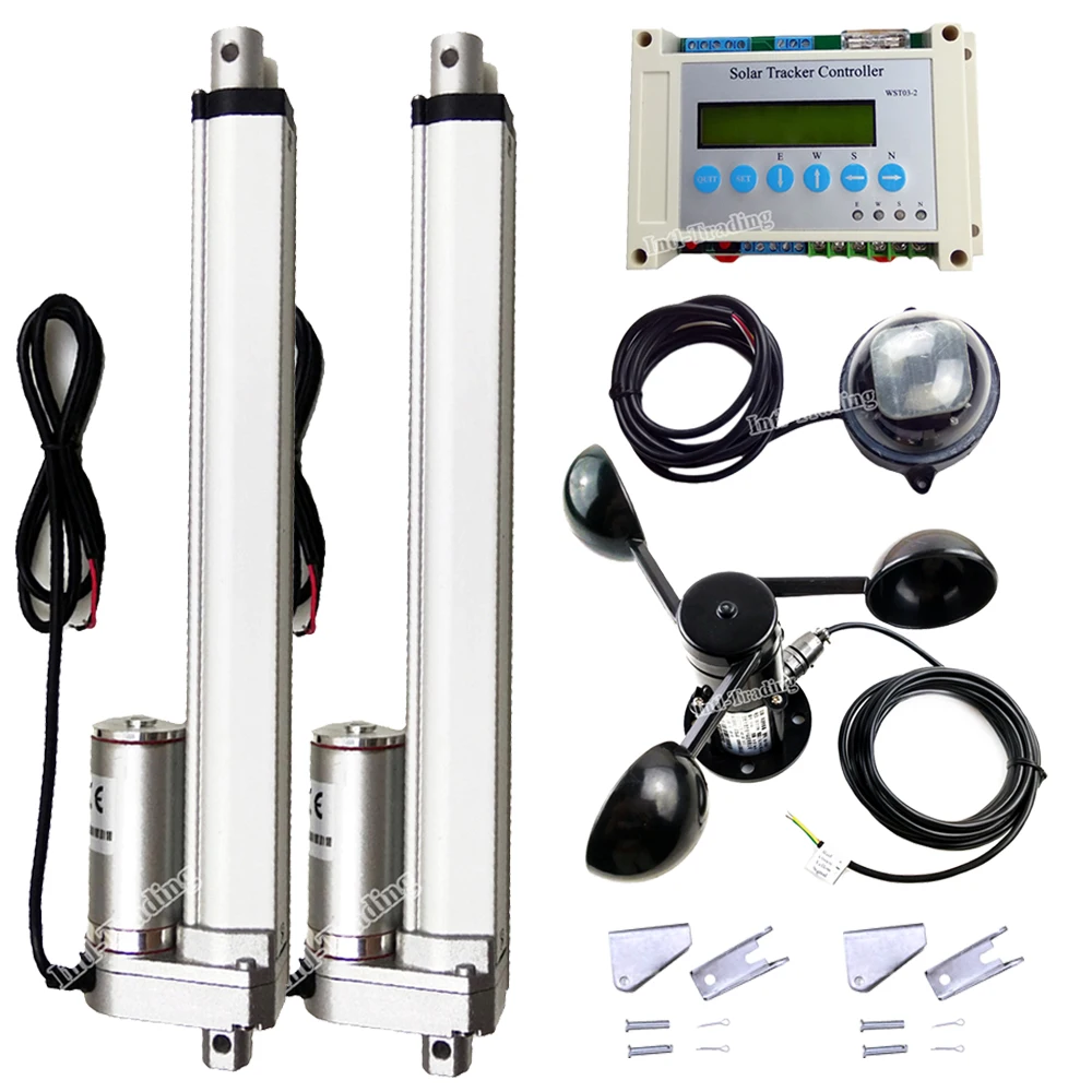 12V Solar Tracking Track Dual Axis Tracker +10&quot Linear Actuator 1500N Motor +LCD Controller +Wind Speed Sensor 3 Cups Anemometer |