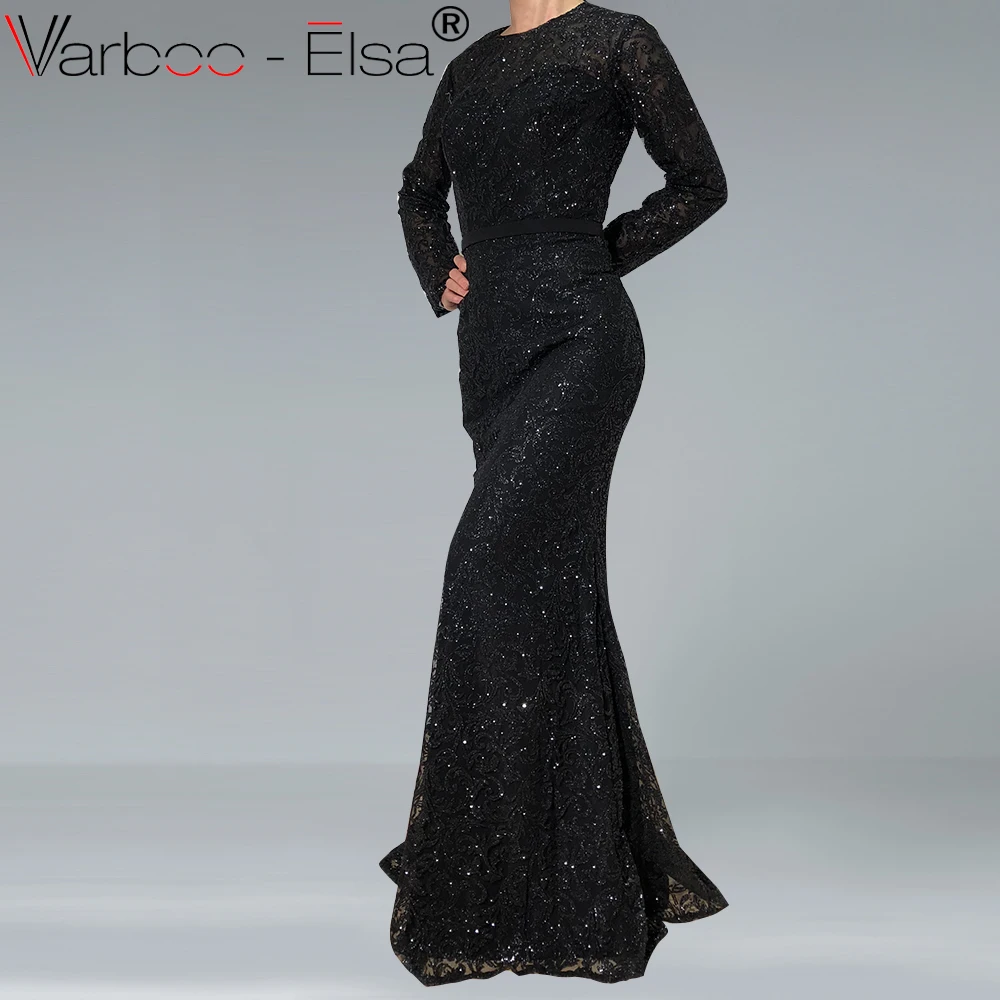 VARBOO_ELSA/2018 блестящее вечернее платье черное с блестками в пол для выпускного