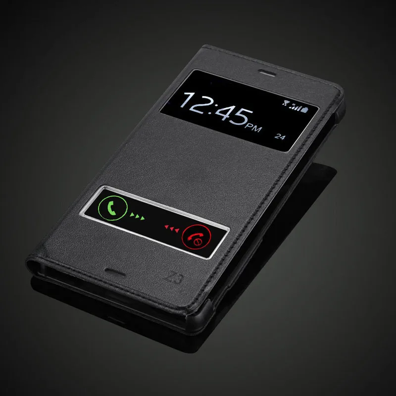 Hashion Батарея корпус чехол для Sony Xperia Z3 D6603 D6643 D6653 D6616 D6633 класса люкс с окошком, которое минимизируется в маленькое рабочее окошко, после закрытия чехол из искусственной кожи с защелкой - Цвет: Черный