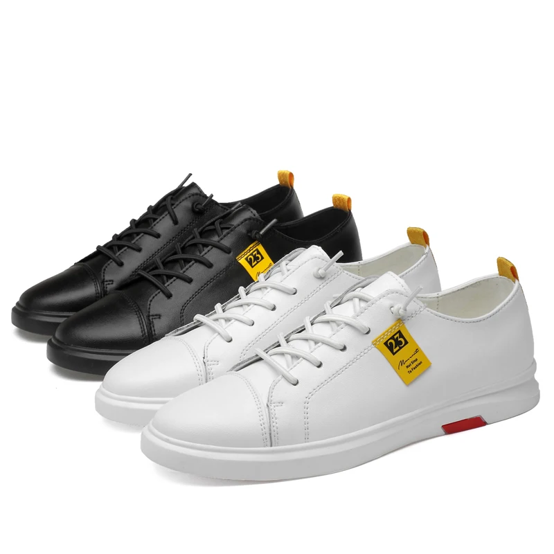 

2019 new fashion men's shoes casual genuine leather male flat sneakers black white shoe man nice platform shoes for men hot sale