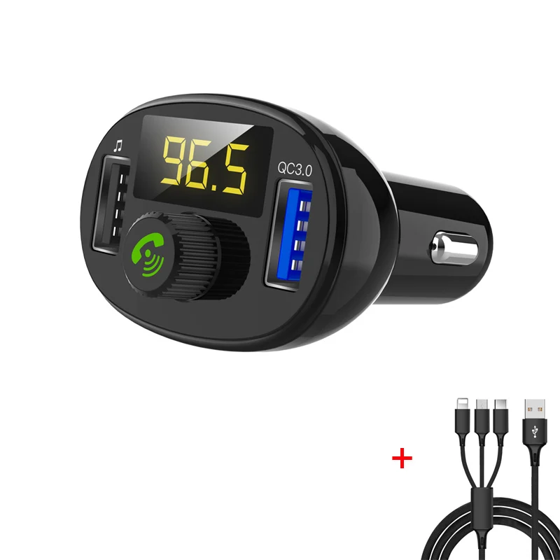 With 3 in 1 cable ANLUD Bluetooth 4,1 fm-передатчик комплект беспроводной связи Bluetooth для автомобиля Быстрая зарядка 3,0 модулятор MP3 плеер Поддержка U диск Handfree - Название цвета: With 3 in 1 cable
