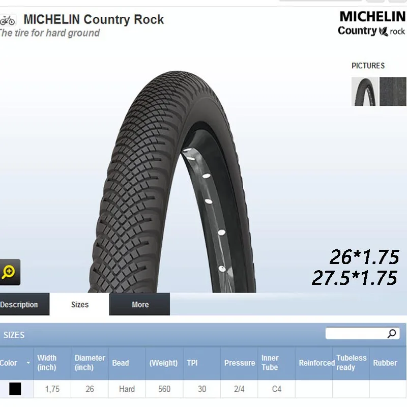 Michelin MTB горный велосипед велосипедные шины COUNTRU ROCK 26/27/29*1 75 ультра светильник