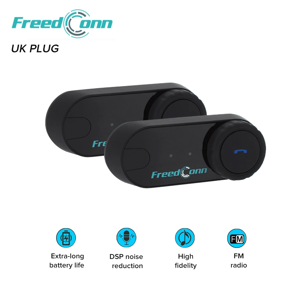 2pcs 800M FreedConn Motorcycle Helmet Bluetooth Intercom Wireless Headset BT Interphone LCD Screen FM Radio For 3 Riders UK PLUG |