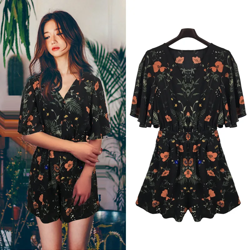 Женский шифоновый комбинезон JOGTUME свободный с цветочным принтом блузка и шорты