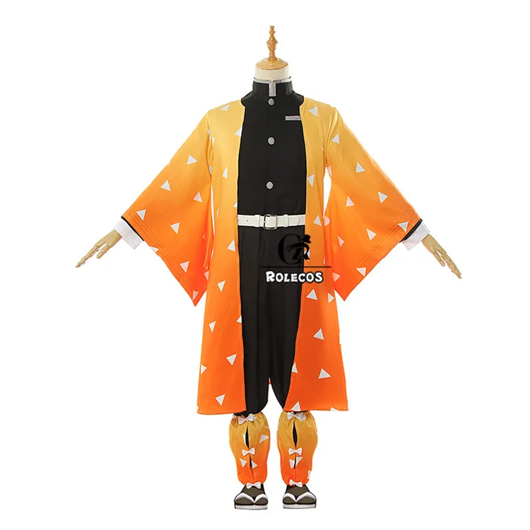 ROLECOS аниме Kimetsu no Yaiba Косплей Костюм зенитсу агатсума костюм демона истребителя кимоно полный Наборы для мужчин Косплей Костюм