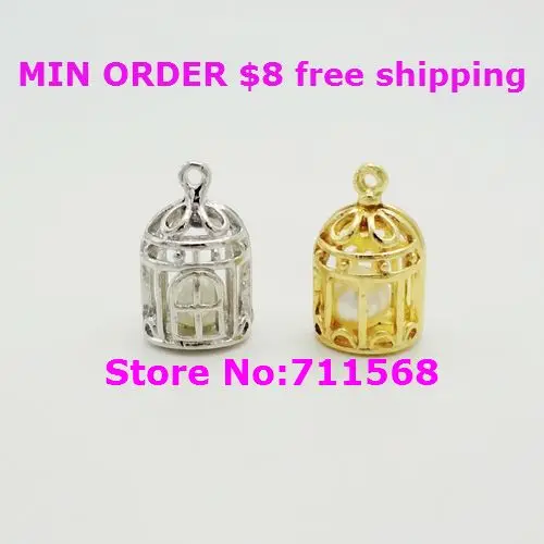 Блестящая серебряная/Золотая птичья клетка подвеска с жемчугом внутри не