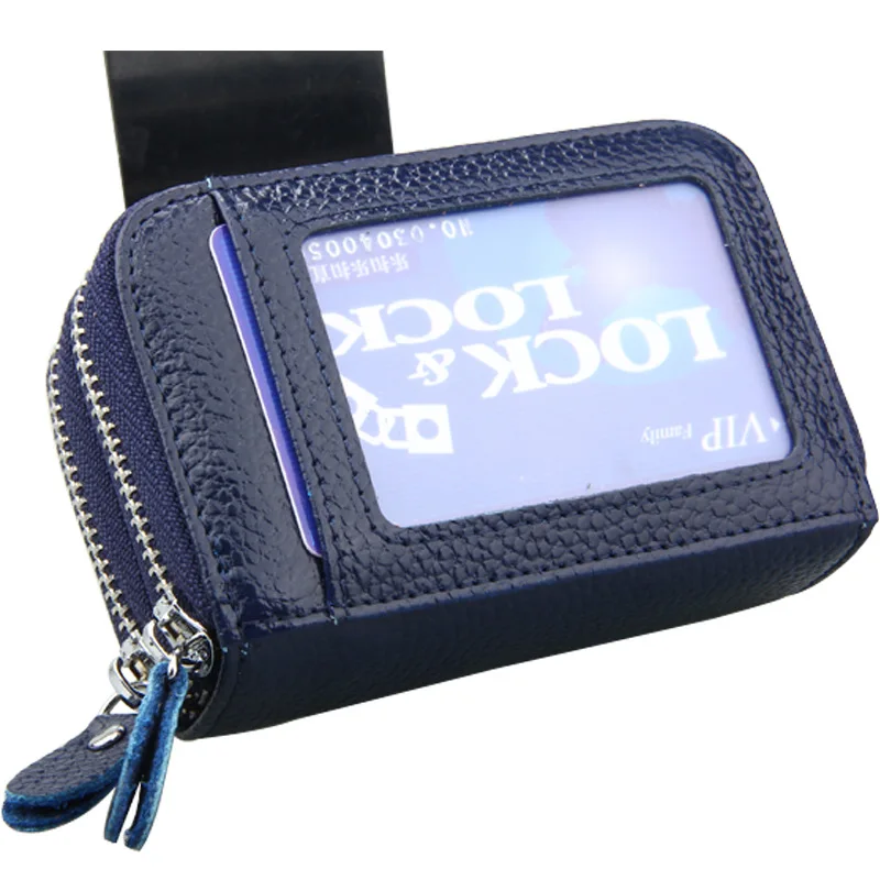 dark blue RFID Блокировка натуральная кожа для женщин и мужчин ID держатель для карт Портмоне карта кошелек Кредитная карта Бизнес держатель для карт Органайзер HB43 - Цвет: dark blue