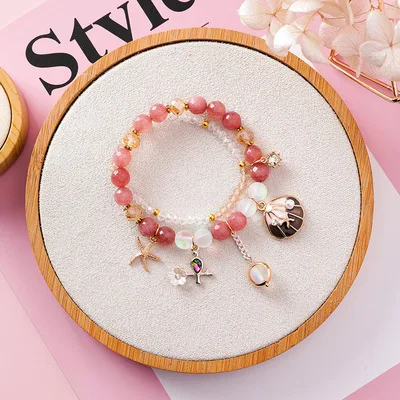 B Розовый Кристалл Шарм серебряные браслеты и браслеты для женщин с AliExpress бисер Мурано ювелирный женский браслет pulseira feminina - Окраска металла: B