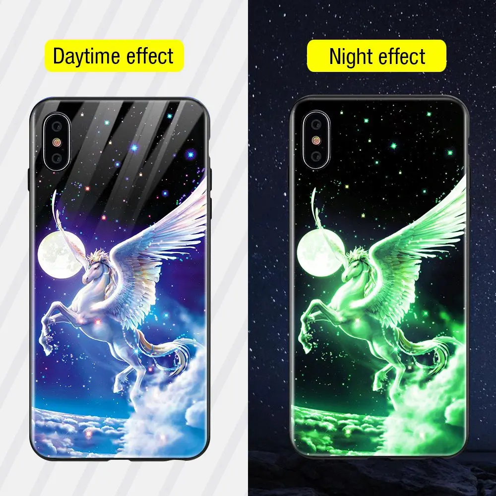 Style2 TOMKAS светящийся стеклянный чехол с животными для iPhone X XS MAX XS роскошный силиконовый чехол для телефона для iPhone 7 8 Plus Чехлы для iPhone 6 S 6 S - Цвет: Style2