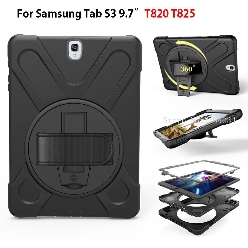 Tablet para Samsung Galaxy Tab s3 9.7 Sm-t820 T825 Capa Funda Crianças Seguro à Prova de Choque Resistente Silicone Mão Dura Titular Case