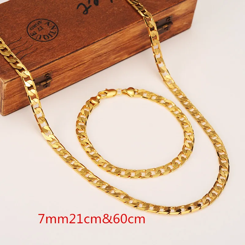 

600mm 21mm Womens Mens Chain 14 k Golden GF Chain Curb Link Yellow Solid Gold FINISH Necklace Bracelet Chain Jewelry sets