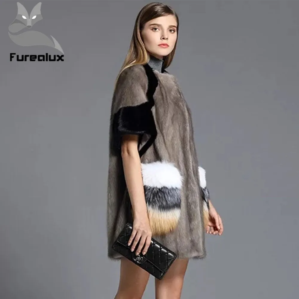 Женская шуба из 2019 натурального меха норки Furealux Длинная зимняя для отдыха |