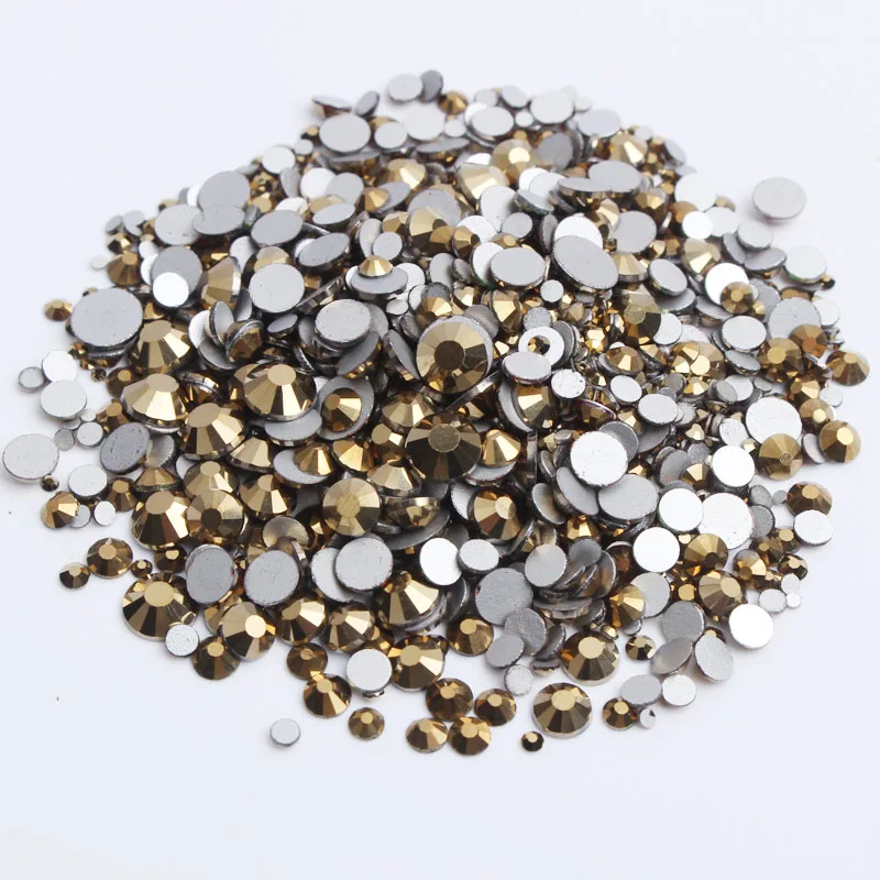 Золотые Супер Блестящий Стразы с кристаллами Mine смешанные размеры 1200 шт.