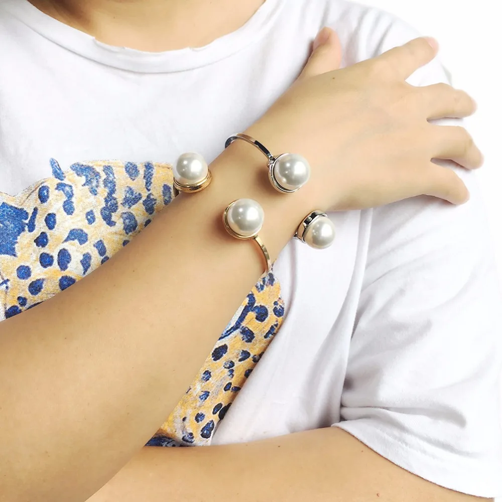 Женский браслет с искусственным жемчугом MANILAI металлический жесткий массивное