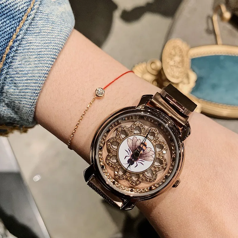 

2019 luxury Rotation Flower Diamond womens watches magnetic watch wrist watches for women rhinestone watches ladies