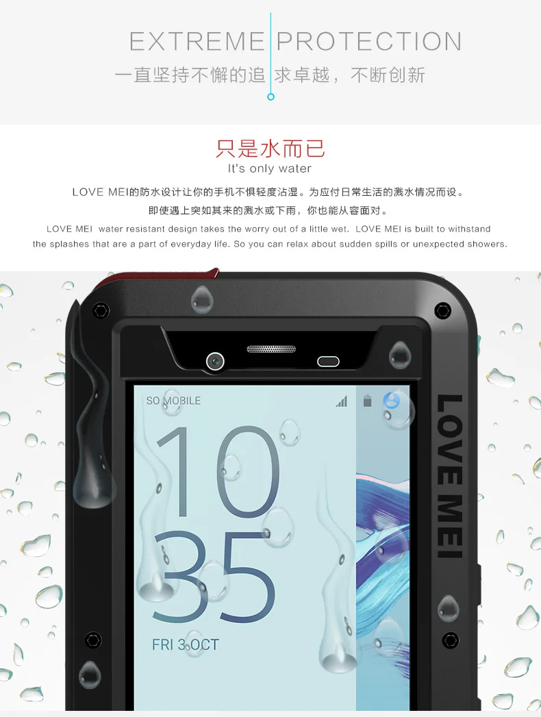 for Sony Xperia X Compact F5321 Case LOVE MEI Shock Dirt Proof Water Resistant Metal Armor Cover Phone Mini capa |