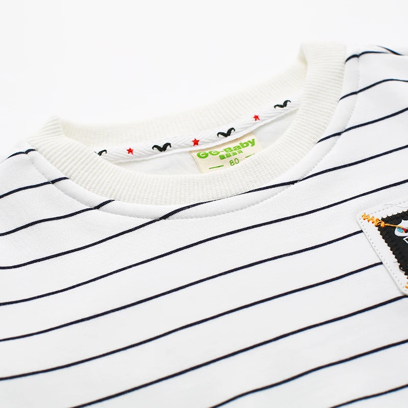 Зимняя флисовая детская футболка в полоску белая рубашка с длинными рукавами для